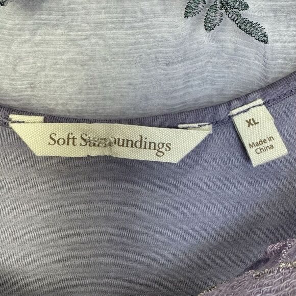 Soft Surroundings Floral Embroidered Silk Tunic XL Purple Fairy Whimsical Boho - Picture 8 of 9